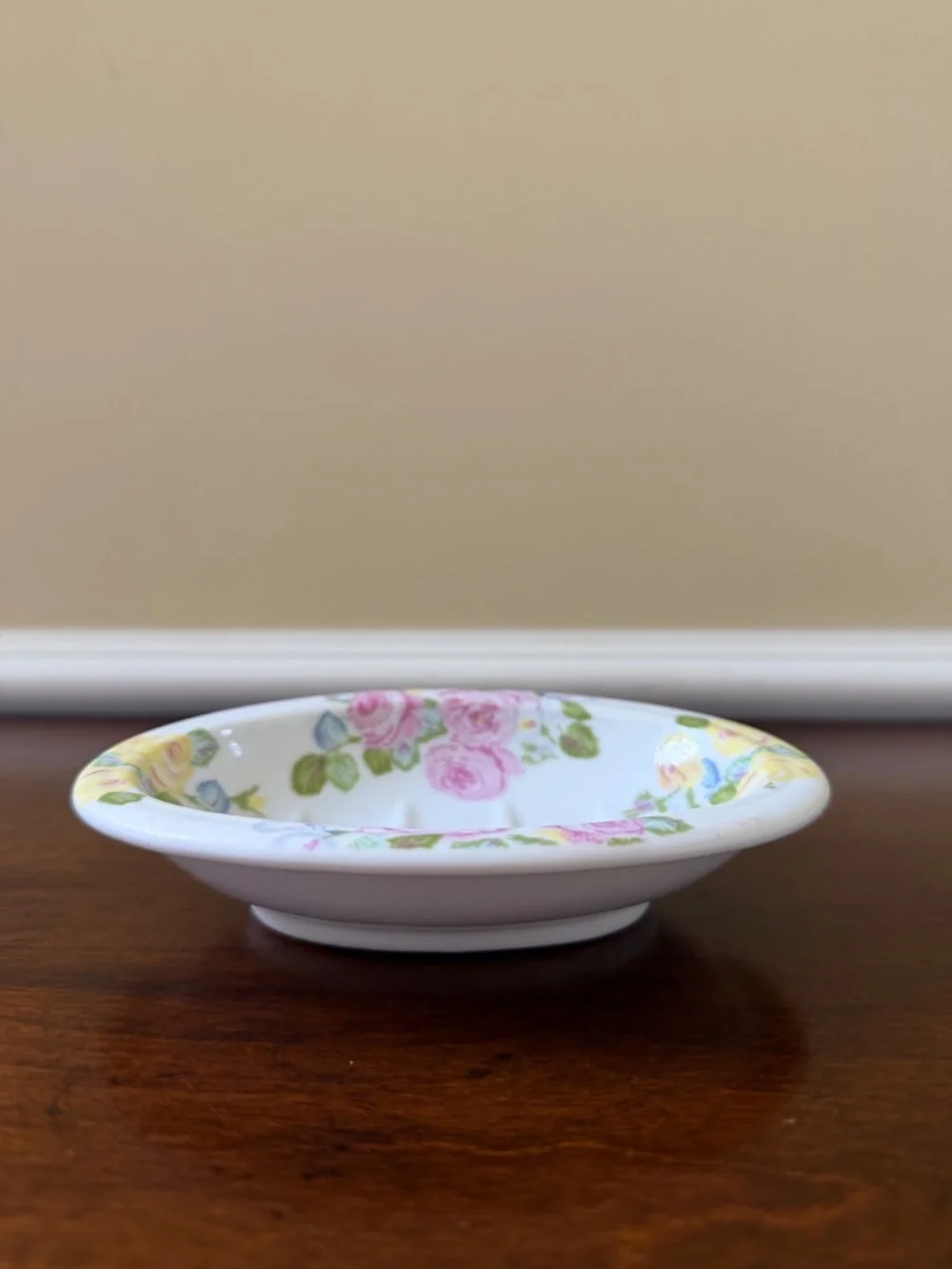 VTG Laura Ashley Quartet Porcelain Soap Dish Pink Yellow Roses Cottagecore